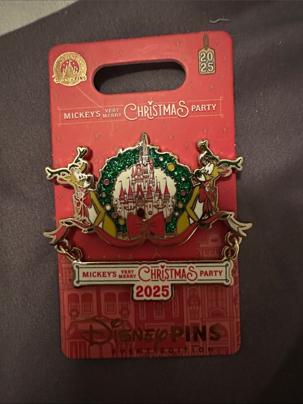 Disney Mickey's Very Merry Christmas Party 2025 Pin — Red, Green & Gold